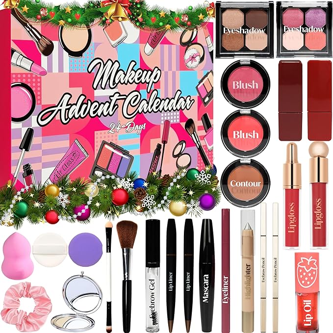 Makeup Advent Calendar 2025 Teen Girls Women Beauty Make Up Advent Calendar, 24 Days 2025 Christmas Countdown Full Makeup Kits Beauty Skincare Sets Gifts For Teen Girls women