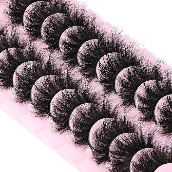 Mink Lashes 8D Volume Dramatic False Eyelashes Soft 20 mm 10 Pairs Pack Wispy FANXITON Faux Mink Eye Lashes