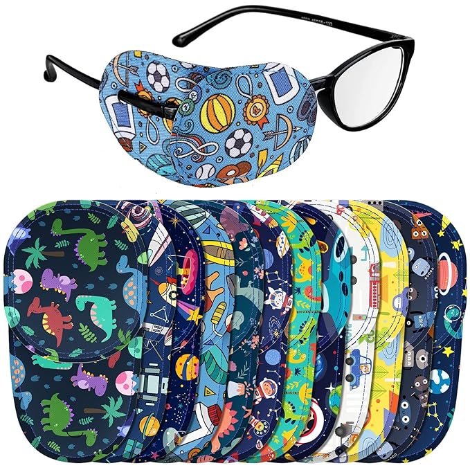 Newcotte 12 Pcs Eye Patch for Kids Girls Boys Reusable Eye Patch for Glasses over the Lens Colorful Eye Patch Toddler Eye Patch Adorable Kids Eye Patches Assorted Eye Patch Cover (Fresh)