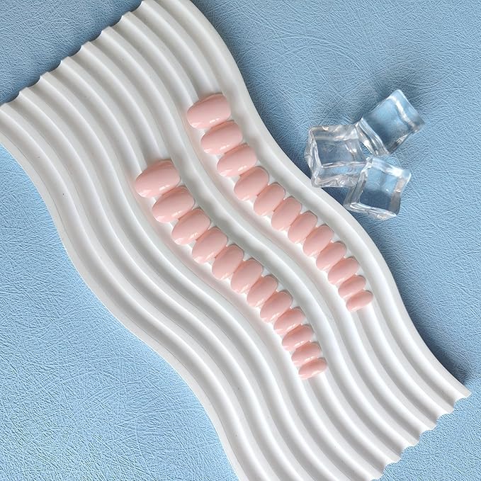 Pastel Pink Press on Nails Short Almond Fake Nails Press ons, Thick Solid Color Glue on Nails Short False, Medium Almond Oval Round Shaped for Women, 24Pcs Natural Acrylic Gel Nail