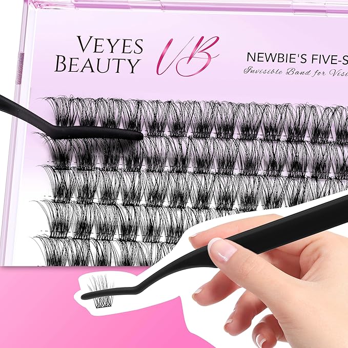 VEYESBEAUTY Lash Clusters Individual Eyelash Extensions Thin & Invisible Band DIY False Eyelashes for Self-application Newbie's Five-Second Series Wispy Lash Tray, Boldeye 10mm Single Length