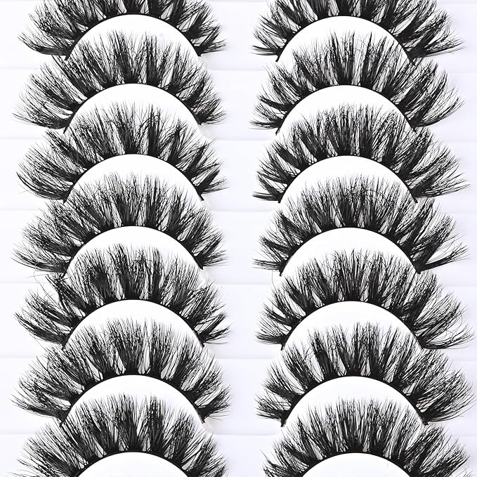 FARRED Mink Lashes Short Fluffy Eyelashes Wispy Natural Eyelash Pack Full Volume Lash Strips 10 Pairs Wispies Fake Strip Lashes Natural Look False Eye Lash Russian Looking for Everyday Makeup