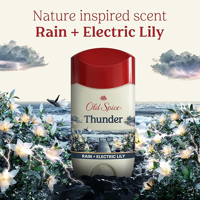 Old Spice Dry Feel Antiperspirant Deodorant for Men, 24/7 Long Lasting Freshness, 24/7 Lasting Sweat & Odor Protection, Gentle on Skin with Skin Conditioners, Thunder Rain + Electric LilyScent, 2.6 oz