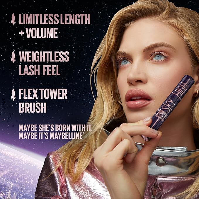 Maybelline Lash Sensational Sky High Washable Mascara, Volumizing, Lengthening, Defining, Curling, Multiplying, Buildable Mascara Make Up Formula, Green Altitude, 1 Count