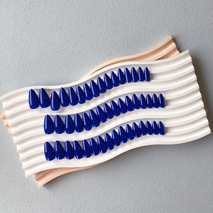 48Pcs Royal Blue Press on Nails Almond Fake Nails Glue on Nails Medium Length Almond Shaped Nails Press ons, Stiletto Nails False Nails for Women, Medium Almond Nails, Thick Natural Acrylic Gel Nails
