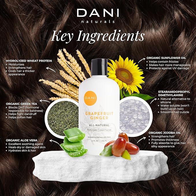 DANI Naturals Conditioner – Grapefruit Ginger, Detoxifying & Clarifying for Oily, Thick & Curly Hair, Lightweight Hydration & Scalp Refresh, Vegan & Color-Safe, 12 oz