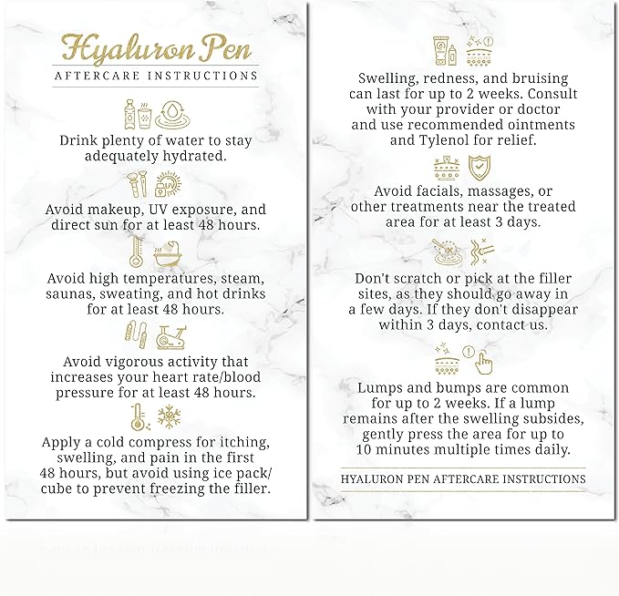 100 Pack - Premium Hyaluron Pen Lip Filler Aftercare Instructions Card 2 x 3.5" Accessories Supplies Kit Care - HP22A100_N