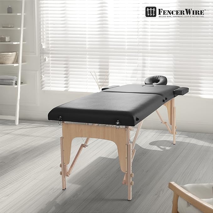 Fencer Wire 84 Inch Premium Memory Foam Massage Table, Foldable Massage Bed, Height Adjustable Spa Bed, Facial Cradle Salon Bed Wooden Legs & Carry Case, Black, 28 Inch Wide