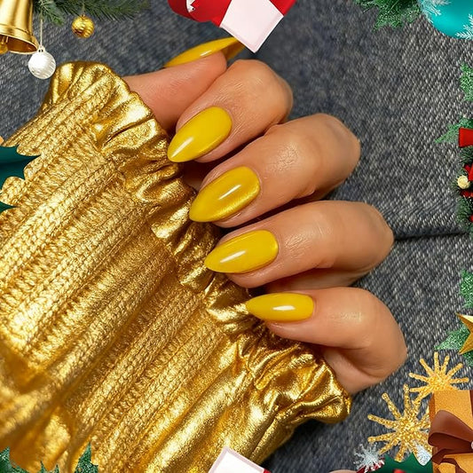 KQueenest Cat Eye Press On Nails Short, Christmas Press On Nails Almond, Sparkle Gold Fake Nails With Glue, Recycled Soft Gel Glue On Nails for Woman Christmas, Long-Lasting Glitter Effect, 30 Pcs