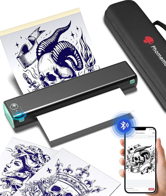 Phomemo Wireless Tattoo Stencil Printer, with Storage Case & 10 Pcs Tattoo Transfer Paper, Bluetooth Transfer Printer for Artists, Beginners, Compatible with Phone & PC