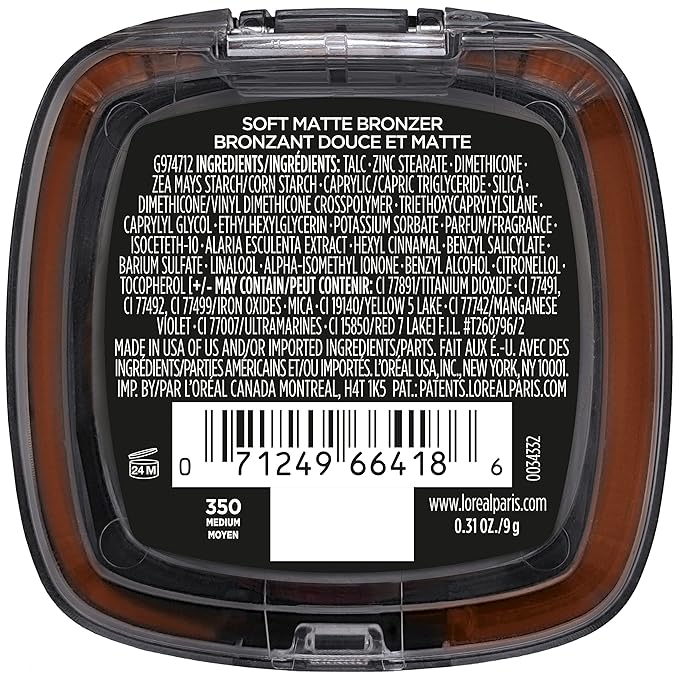 L'Oreal Paris Infallible Up to 24H Fresh Wear Soft Matte Longwear Bronzer. Waterproof, heatproof, Transfer, humidity and sweatproof, Medium, 0.31 oz