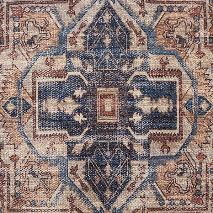 LR Home Vintage Medallion Indoor Medium Pouf Ottoman | Polyester Pouf for Home Decor | Foot Rest for Living Room, Bedroom & Dorm | 18 x 18 x 18 Stuffed Ottoman for Seating | Rust/Navy