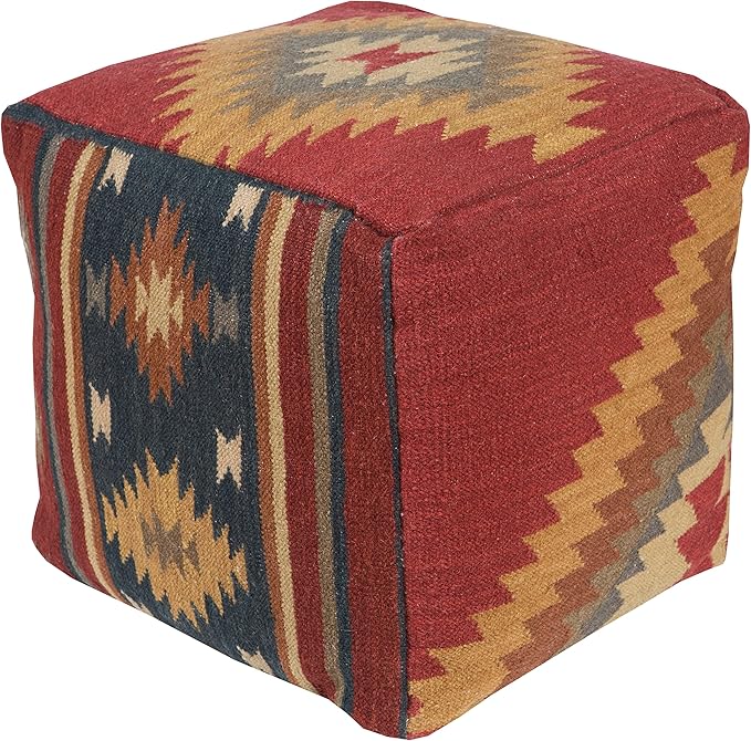 Mark&Day Pouf Ottoman, Gastern Transitional Dark Red Cube Pouf Foot Rest for Living Room, Bedroom and Boho Home Decor (18"x18"x18")