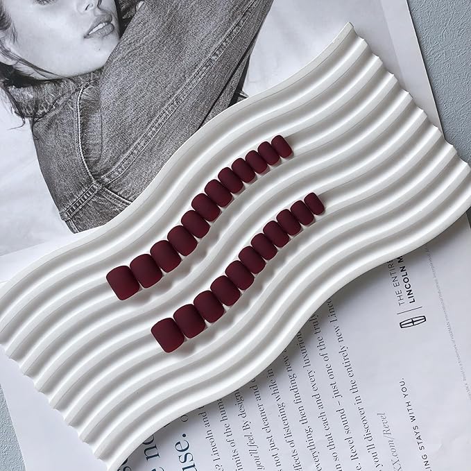 KQueenest Matte Dark Red Press On Nails Short Square Fake Nails for Women More Burgundy Glue on Nails Short Coffin Arcylic Nails Press ons for DIY Manicure in 24 Pcs