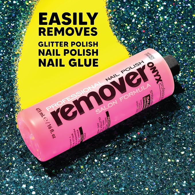 Onyx Professional Nail Polish Remover with 7 inch Nail File, Strawberry Scent, Made in USA, 16 fl oz - Moisturizing Formula, Acetone-based Gel Polish Remover, Enhanced with Vitamin E, Grape Seed Oil