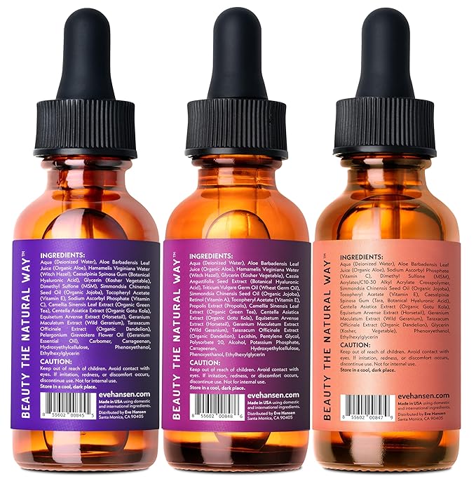 Eve Hansen Facial Serum Set | Vitamin C Serum, Hyaluronic Acid Serum, Retinol Serum | Hydrating and Anti-Aging Serum Set | 3x1 oz