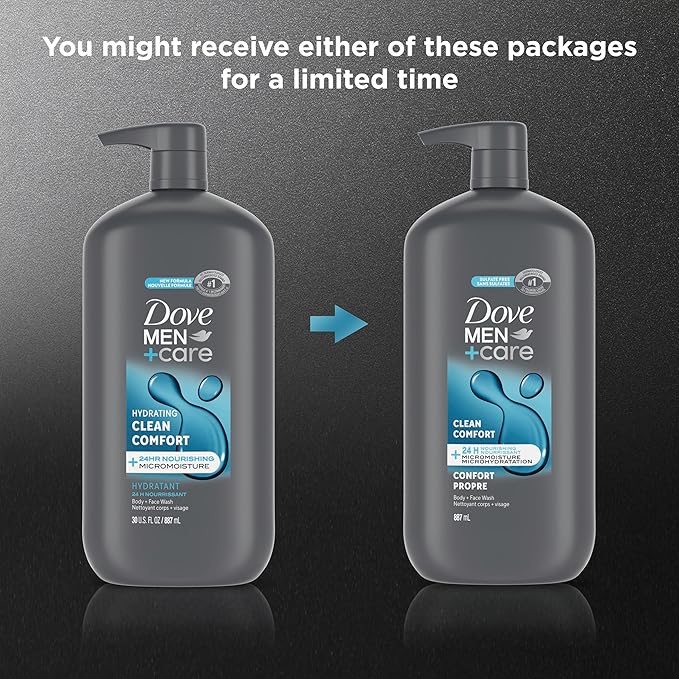 DOVE MEN + CARE Body and Face Wash Hydrating Clean Comfort Men's Body Wash with 24-Hour Nourishing Micromoisture Technology 30 oz