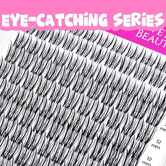 VEYESBEAUTY Lash Clusters Individual Eyelash Extensions Thin & Invisible Band DIY False Eyelashes for Self-application Newbie's Five-Second Series Wispy Lash Tray, Flutter 8-16mm Mixed Length