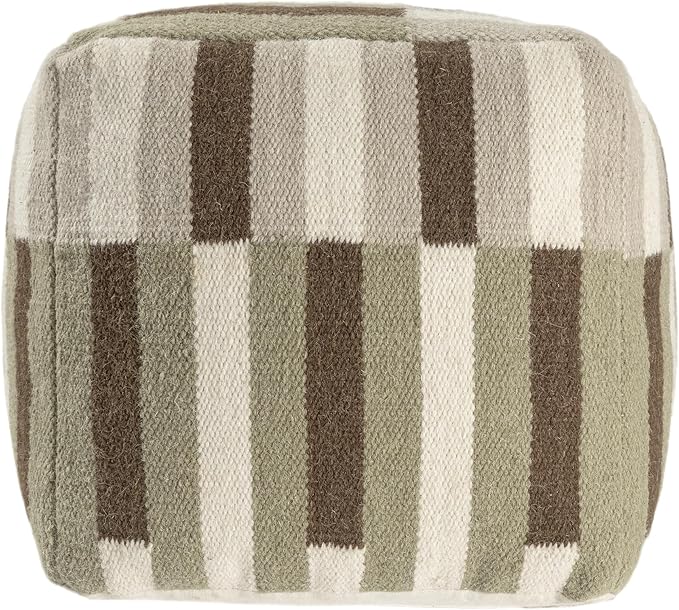 LR Home Handmade Modern Geometric Square Indoor Medium Pouf Ottoman, Ivory/Brown | Wool & Cotton Cube Foot Rest for Home Decor | 18 x 18 x 18 Stuffed Ottoman for Living Room, Bedroom & Dorm