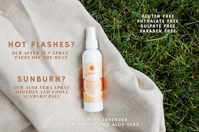 Victoria's Lavender Organic Aloe Vera Spray - For Sunburn, Hot Flashes & Post Workout Cooling, Contains Aloe Vera Gel & Pure Lavender Essential Oil, Refreshing Spray Moisturizer for Body - 4 fl oz