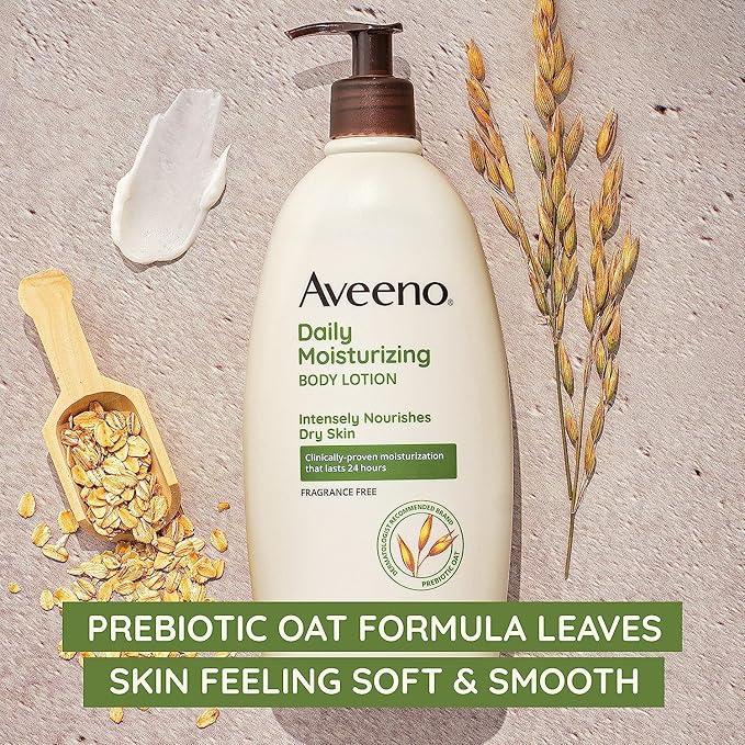 Aveeno Daily Moisturizing Body Lotion for Dry Skin with Prebiotic Oat, Fragrance & Paraben Free, Non-Greasy, Non-Comedogenic, for Sensitive Skin & 72-Hour Moisturizer 18 Fl Oz