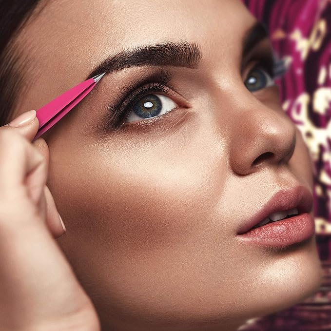 Pointed Tweezers | High Carbon Stainless Steel Needle Nose | Fine Point Precision Hair Removal | Perfectly Aligned & Hand-Filed Sharp | Pink