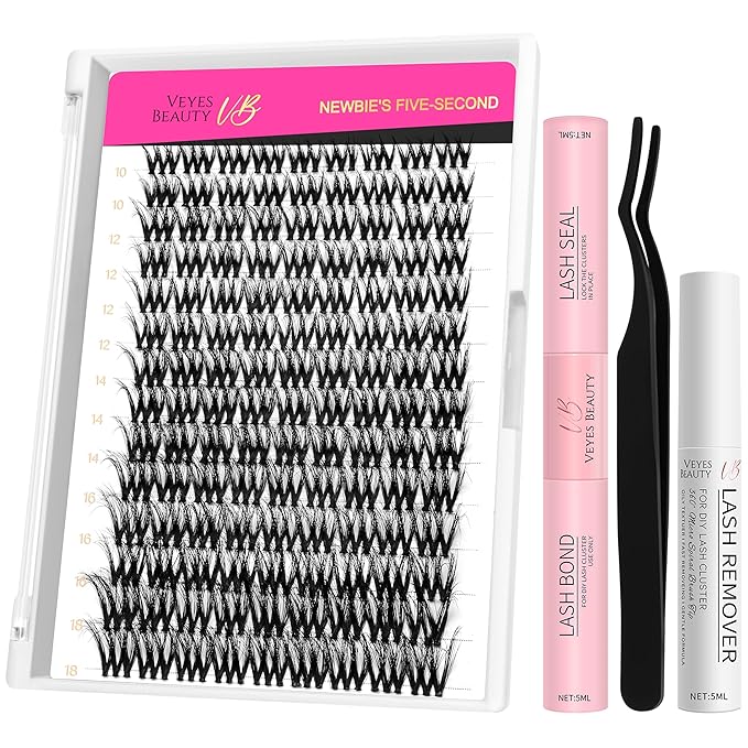 VEYESBEAUTY Lash Clusters Kit Fluffy Individual Lash Extensions VBmuse 3D Layered Volume Eyelashes kit Thin & Invisible Band Wispy Faux Mink Lash Mixed Length 10-18mm with Bond&Seal Remover Applicator