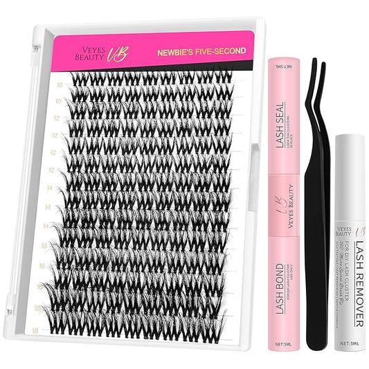 VEYESBEAUTY Lash Clusters Kit Fluffy Individual Lash Extensions VBmuse 3D Layered Volume Eyelashes kit Thin & Invisible Band Wispy Faux Mink Lash Mixed Length 10-18mm with Bond&Seal Remover Applicator