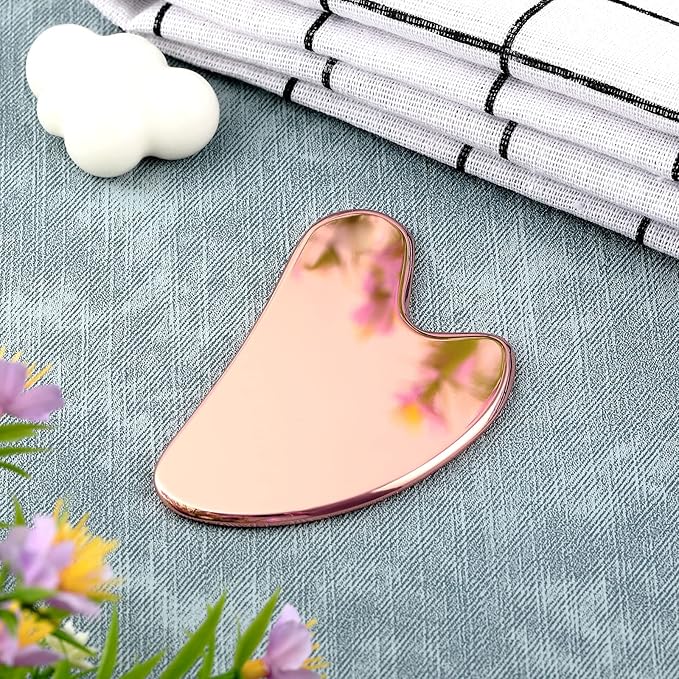 Nuanchu Stainless Steel Gua Sha Facial Tools Metal Guasha Tool for Face Body Jawline Shaper, Double Chin Reducer, Puffiness Reducing, Lymphatic Drainage Massager Skin Care Gift with Pouch(Pink)