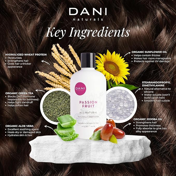 DANI Naturals Conditioner – Passion Fruit, Nourishing & Hydrating for All Hair Types, Promotes Healthy Scalp & Hair Follicles, Vegan & Color-Safe, 12 oz