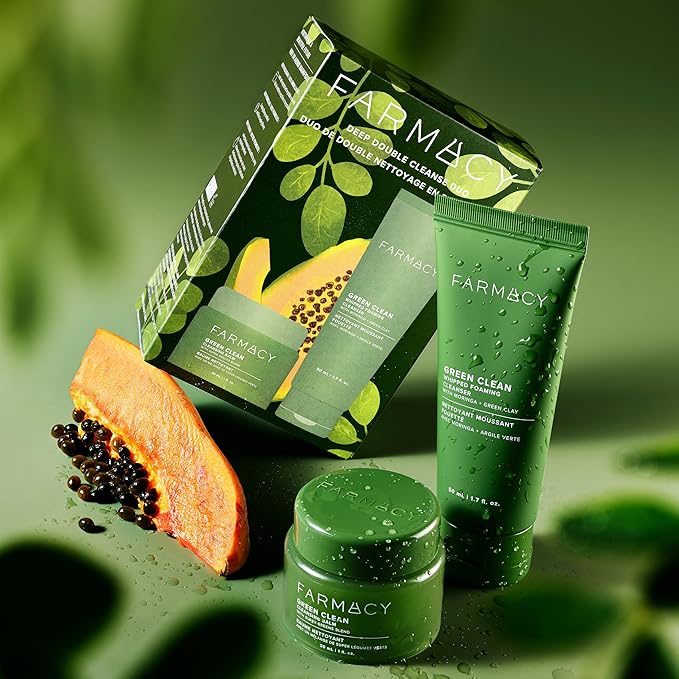 Farmacy Deep Double Cleanse Skincare Gift Set - Green Clean Makeup Remover Cleansing Balm & Whipped Foaming Face Wash for Oily Skin - Melts Away Makeup & Helps Promote Healthy Skin (2 Count)