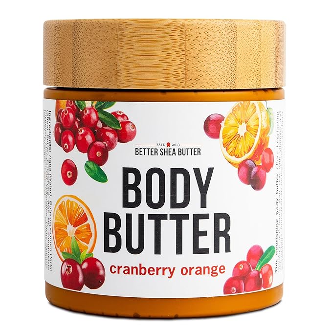Cranberry Orange Body Butter with Raw Shea Butter and Jojoba Oil, Holiday Body Moisturizer for Dry Skin, Christmas Lotion, Limited Edition