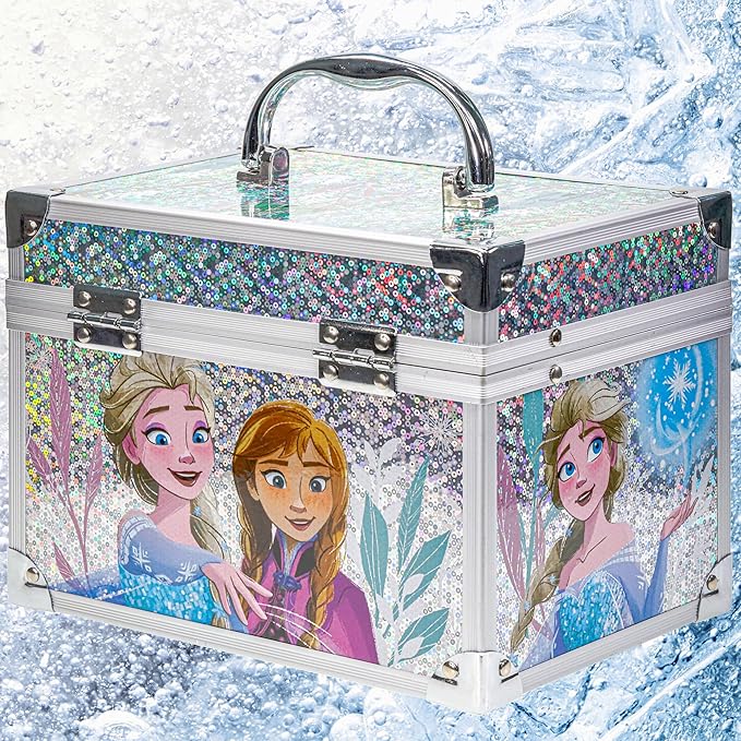 Disney Frozen Train Case Girls Beauty Set, Kids Makeup Kit for Girls, Real Washable Toy Makeup Set, Frozen Gift, Play Makeup, Pretend Play, Party Favor, Birthday, Toys Ages 3 4 5 6 7 8 9 10 11 12