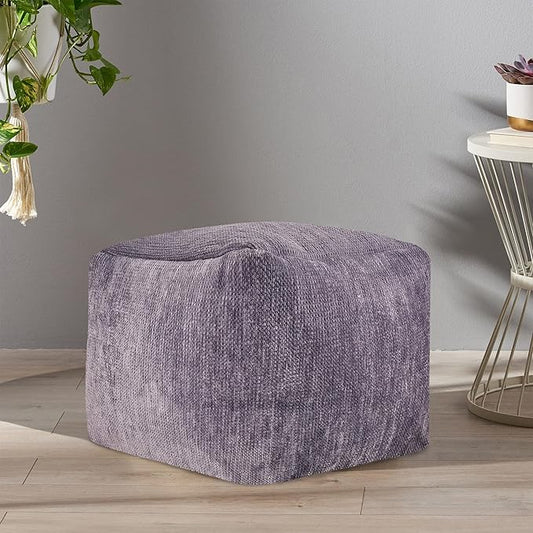 LR Home Contemporary Solid Square Indoor Medium Pouf Ottoman, Frost Gray | Hand-Made Power-Loomed Chenille Cube Pouf for Bedroom & Living Room Decor | 18 x 18 x 18 Stuffed Ottoman for Seating