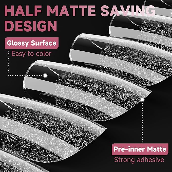 UNA GELLA Medium Square Gel Nail Tips Half Matte 312pcs Medium Square Gel Nails Full Cover False Acrylic Nails Tips for Press On Nails DIY Art Salon Nail Extensions, 12 Sizes