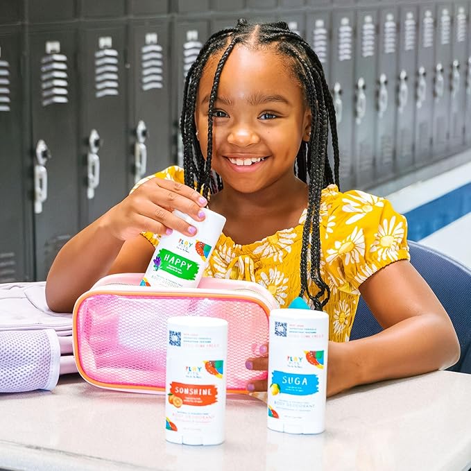 PLAY PITS - Kids Deodorant for Girls & Boys - Natural - Aluminum-Salt Free - Safe for Sensitive Skin - HAPPY is Infused w/Lavender Essential Oils - Non-Toxic & Paraben Free - 2.65oz - 2pk