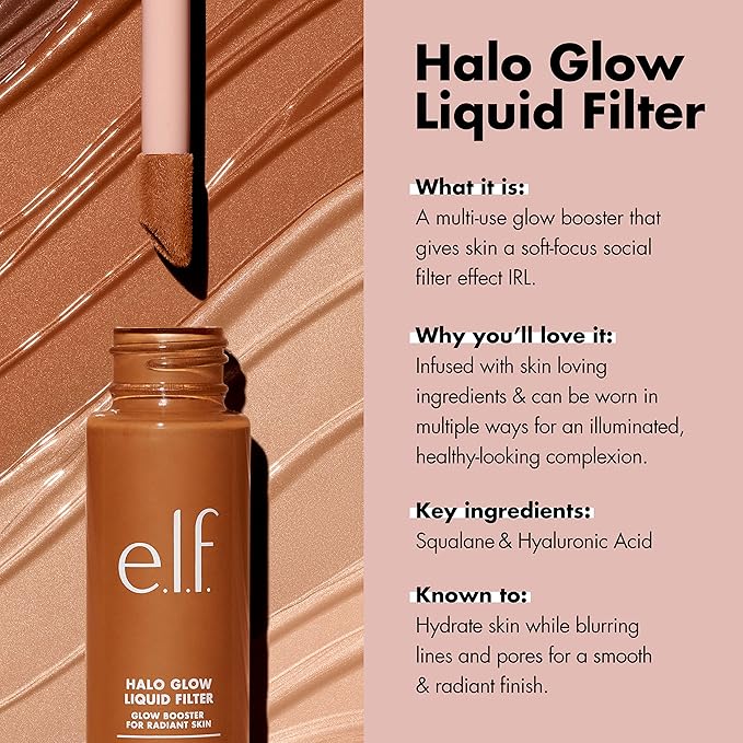 e.l.f. Halo Glow Liquid Filter, Complexion Booster For A Glowing, Soft-Focus Look, Infused With Hyaluronic Acid, Vegan & Cruelty-Free, 8 Rich