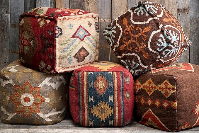 Mark&Day Pouf Ottoman, Gastern Transitional Dark Red Cube Pouf Foot Rest for Living Room, Bedroom and Boho Home Decor (18"x18"x18")