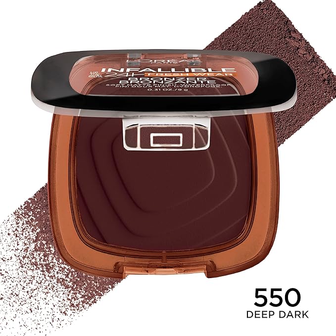 L'Oreal Paris Infallible Up to 24H Fresh Wear Soft Matte Longwear Bronzer. Waterproof, heatproof, Transfer, humidity and sweatproof, Deep Dark, 0.31 oz
