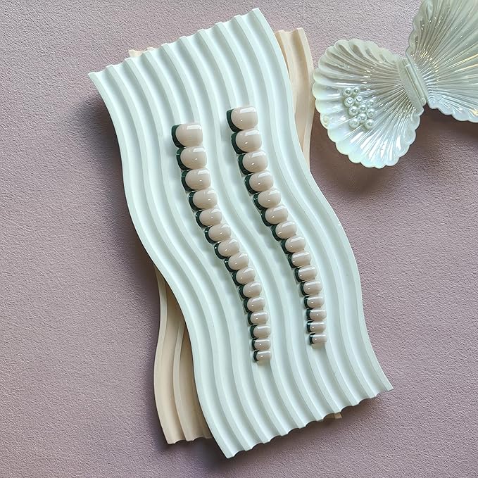 30Pcs Dark Green French Tip Press on Nails Short Square Nails Press ons, Short Fake Nails Coffin Acrylic French Glue on Nail False for Women, Natural15 Sizes