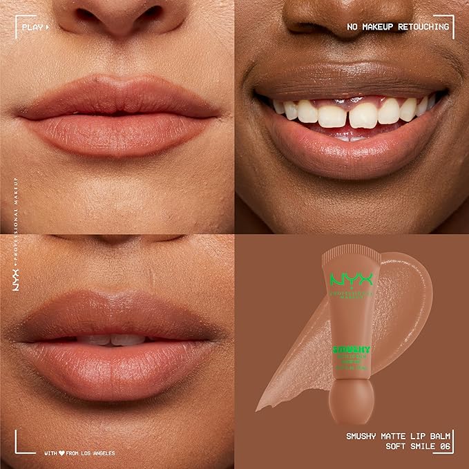 NYX PROFESSIONAL MAKEUP Smushy Matte Lip Balm, Tinted Lip Moisturizer with Soft, Matte Finish - Soft Smile (Soft Nude)