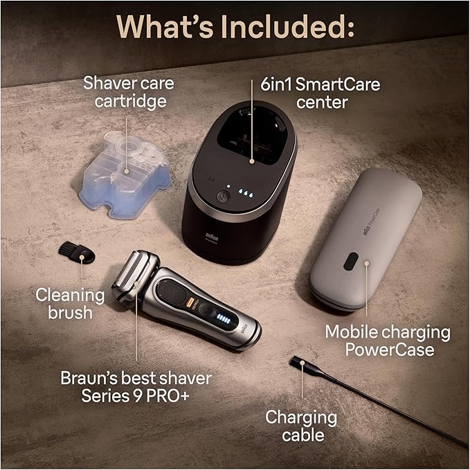Braun Series 9 PRO+ 9577cc Electric Razor for Men, 5 Pro Shave Elements & Precision Long Hair Trimmer, 6in1 SmartCare Center, PowerCase for Mobile Charging, Wet & Dry, 60min Battery Runtime