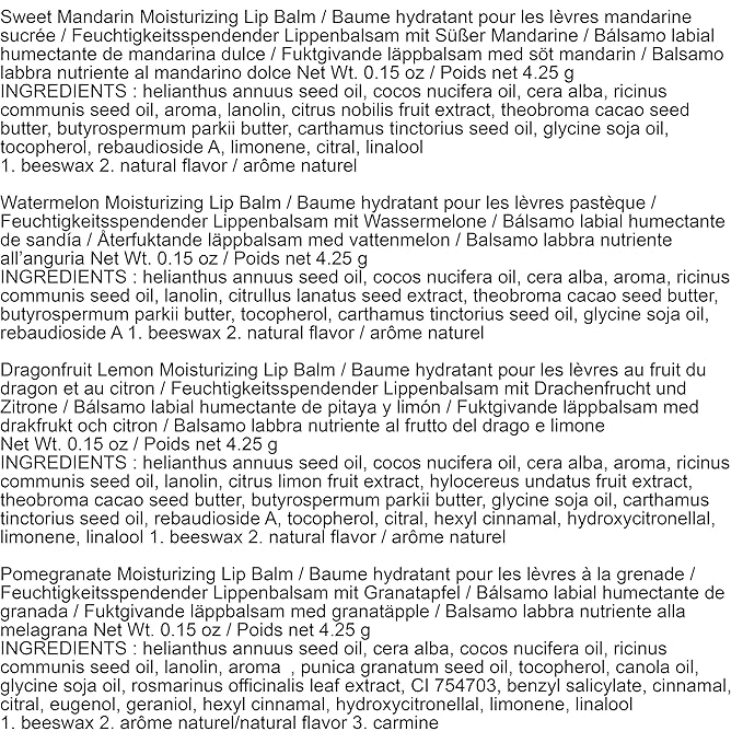 Burt's Bees, 4 Lip Balms, Beeswax Bounty Set, Pomegranate, Sweet Mandarin, Coconut And Pear & Watermelon