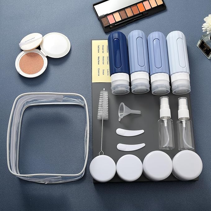 16 Pack Travel Bottles for Toiletries, Leakproof Travel Containers for Toiletries, TSA Approved Silicone Travel Accessories Squeezable Refillable 3oz for Shampoo Conditioner Lotion