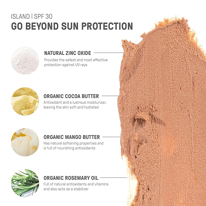 Raw Element Ultra-Moisturizing Tinted Face Cream, Non Toxic Mineral Face Sunscreen, Daily Tinted Moisturizer, Non-Nano Zinc Oxide, Reef Friendly, All Ages, SPF 30, 1.8 oz, Island, Pack of 2