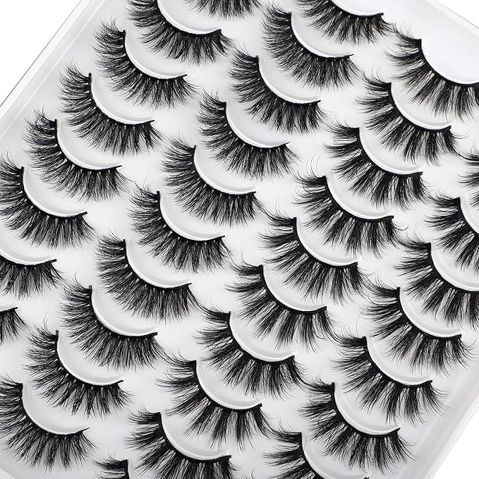 JIMIRE 20 Pairs False Eyelashes 2 Styles Mixed Fluffy Eyelashes Natural Volume Wispy Faux Mink Lashes Pack