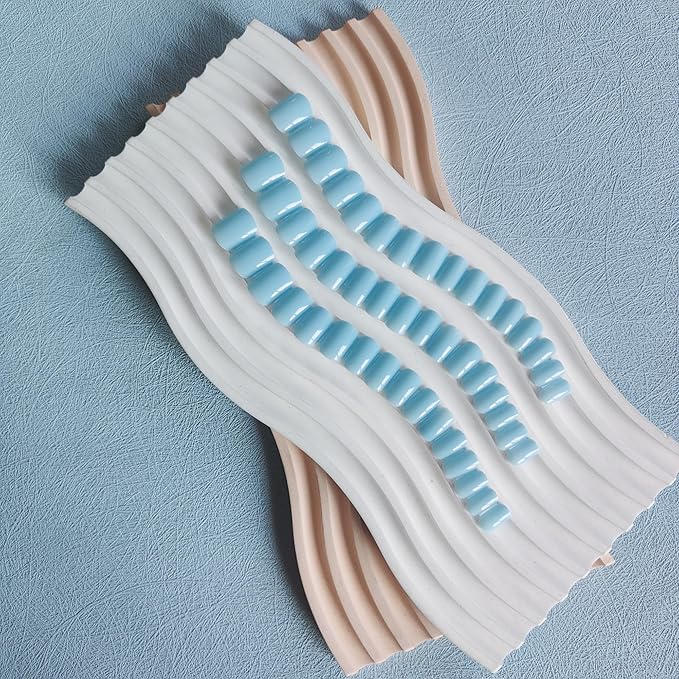 48Pcs Baby Blue Press on Nails Short Square Fake Nails, Glue on Nails Short Gel Nails Press ons, Acrylic Nails Stick on False Nails for Women, Natural Handmade Thick Extra Short Nails Small Petite