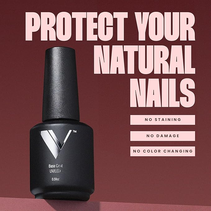V Beauty Pure Gel Base Coat - Long-Lasting Base Gel Polish for Strong Adhesion, Chip-Free Wear & Smooth Application, Protects Natural Nails, Works with Any Nail Polish