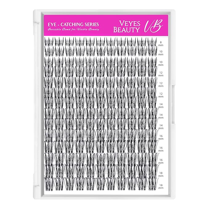 VEYESBEAUTY Lash Clusters Individual Eyelash Extensions Thin & Invisible Band DIY False Eyelashes for Self-application Newbie's Five-Second Series Wispy Lash Tray, Flutter 8-16mm Mixed Length