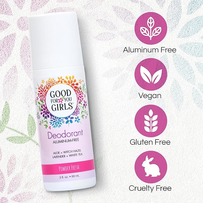 Good for You Girls Aluminum-Free, Natural Deodorant for Kids, Pre teens, Teens, Safe & Effective Odor Control, Clear Roll-On, Natural Fragrance, Vegan, Made in USA | Soft Powder, 3 oz (Pack of 3)